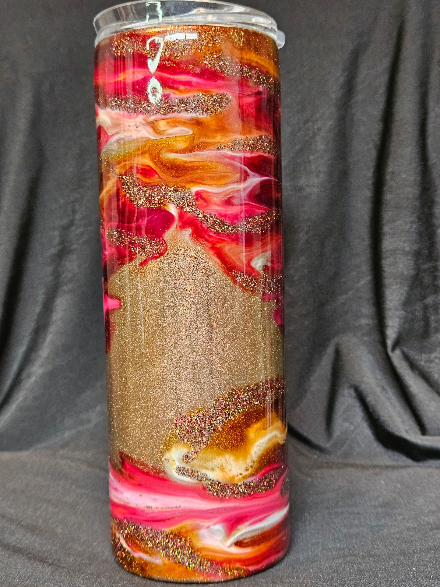 20oz Skinny Tumbler (shimmer base with ink swirl technique)