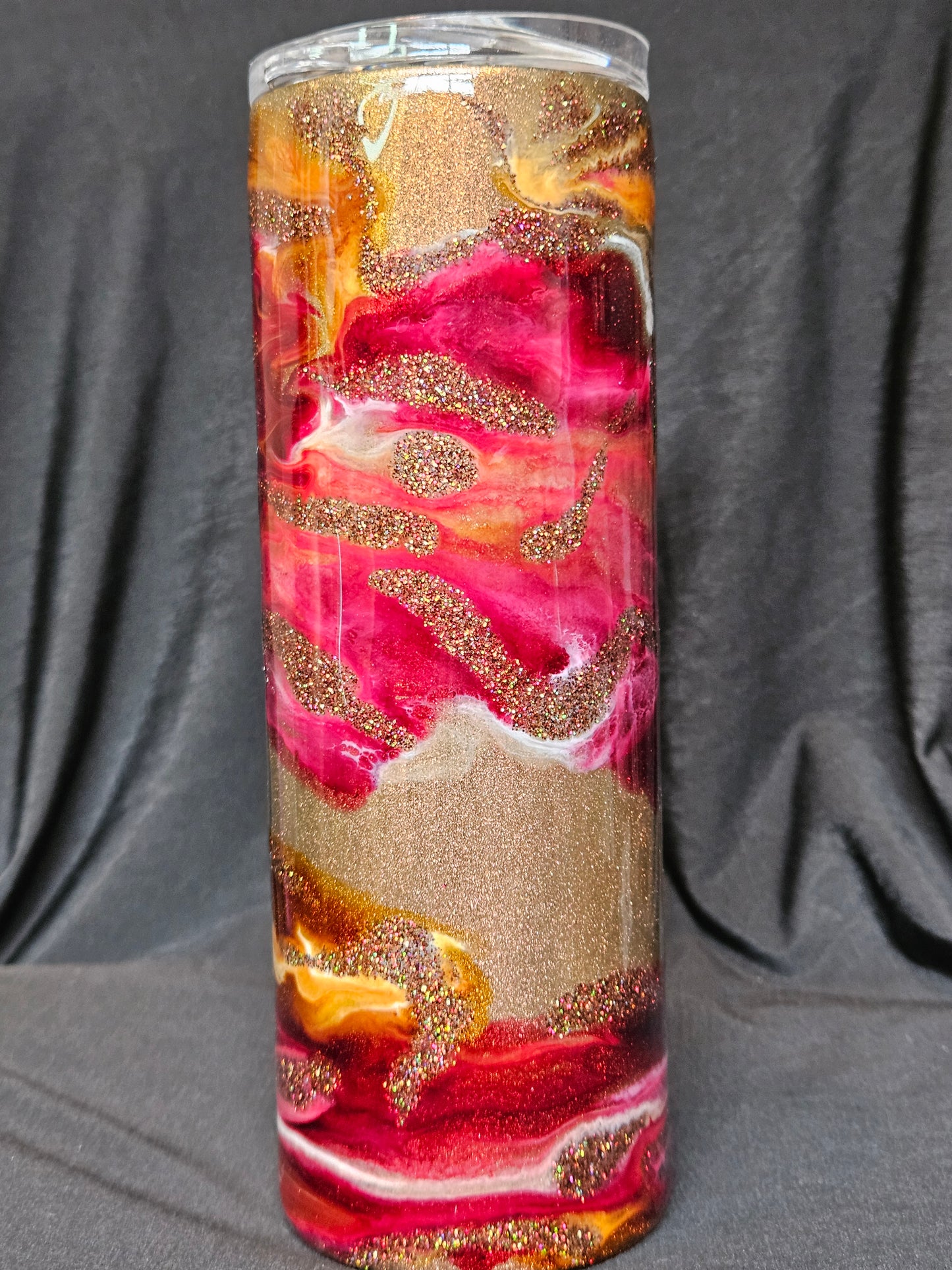 20oz Skinny Tumbler (shimmer base with ink swirl technique)