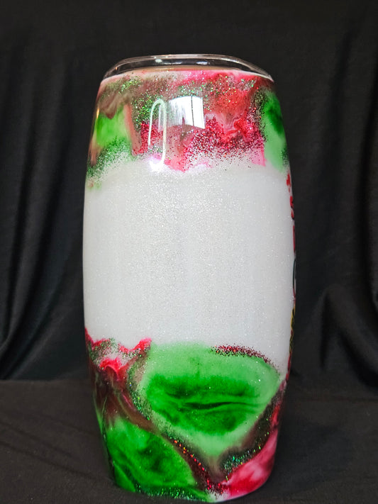 25oz Football Tumbler (glitter base with ink swirl technique)