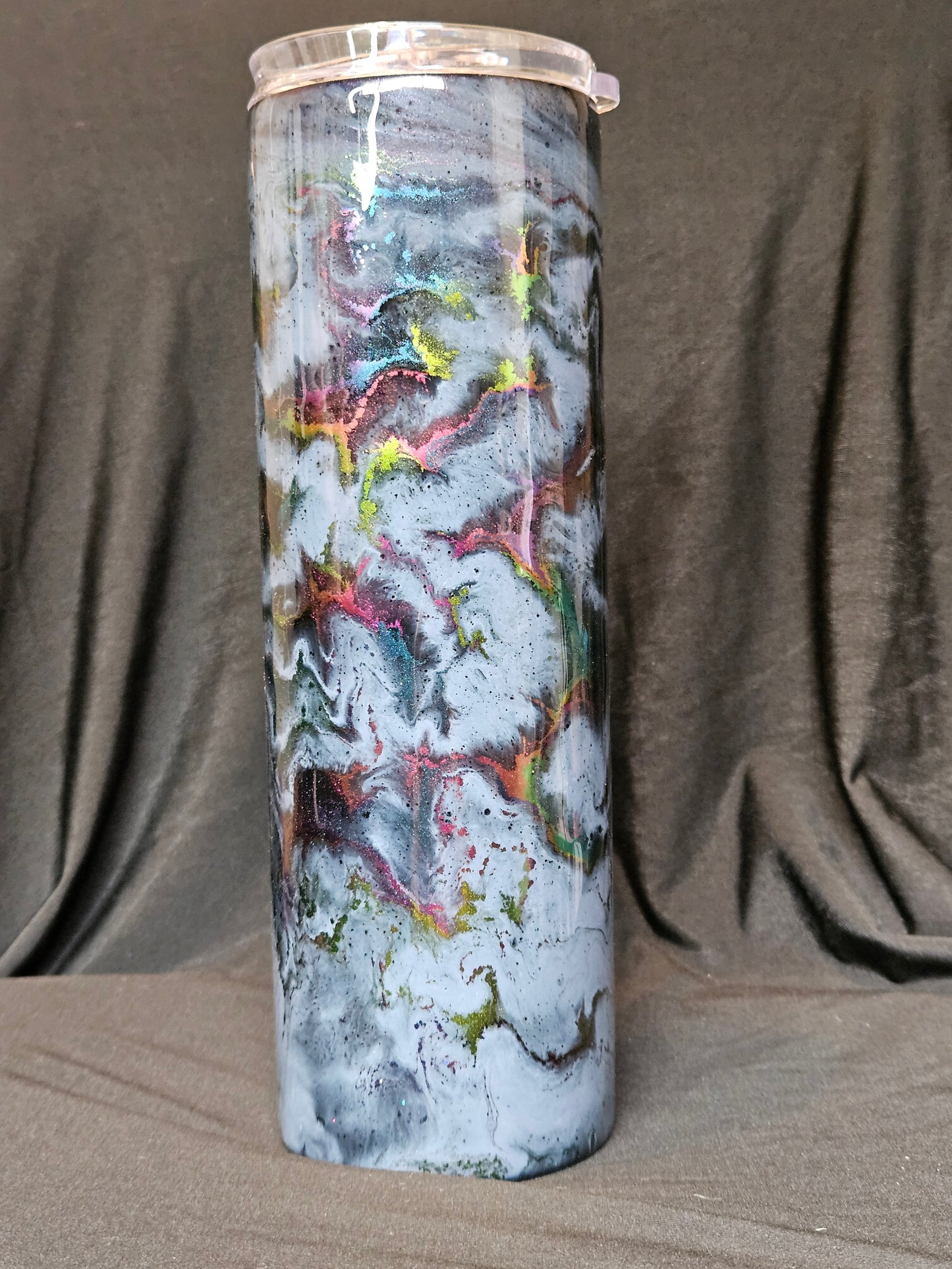 30oz Skinny Tumbler (ink swirl with oil slick inks)